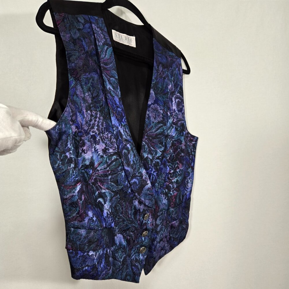 USA Vintage STUDIO by MICHELLE STUART Multicolor Floral JACQUARD Vest Women Sz M - Picture 3 of 17